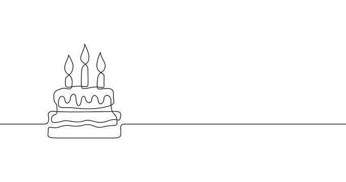 Animation of an image drawn with a continuous line. Celebratory cake.