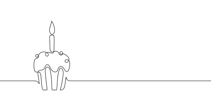 Animation of an image drawn with a continuous line. Celebratory cake.