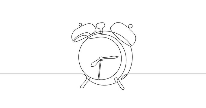 Animation of an image drawn with a continuous line. Alarm clock.