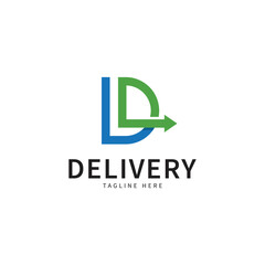 Express delivery logo, letter D, and arrow combination, Flat style Logo Design Template, vector illustration