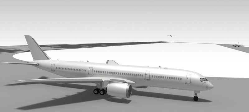 airplane landing simulation 3D illustration 