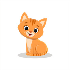 red cat sits on a white background. Cute ginger kitten in cartoon style. Vector illustration  for postcard, banner, web, design, arts