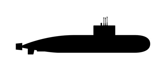 Navy submarine black silhouette isolated on a white background.