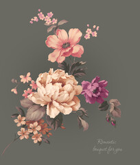 Flowers watercolor illustration.Manual composition.Big Set watercolor elements，Design for textile, wallpapers，Element for design,Greeting card