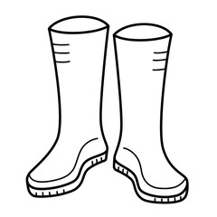 Rubber boots for gardening, hunting, fishing, doodle icon of waterproof galoshes, gumshoes, vector illustration of wellington boots, isolated outline clipart on white background