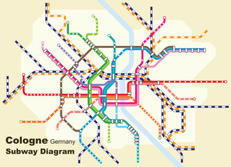 Layered editable vector illustration of the subway diagram of Cologne,Germany.