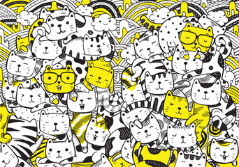 cute cats doodle vector illustration