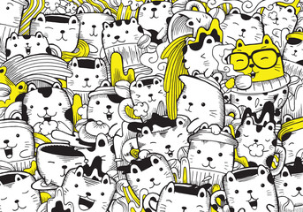 Obraz premium cute cats doodle vector illustration