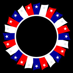 Round frame or logo sign with American flag symbols with an empty space for text.