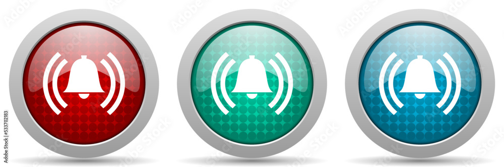 Poster Alarm vector icon set, glossy web allert buttons collection