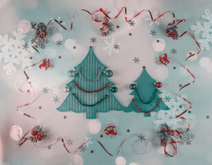 Christmas background with Christmas trees. Christmas card.  Copy space