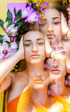 Kaleidoscope image of woman with head in hands