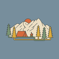 Camping on the mountain graphic illustration vector art t-shirt design