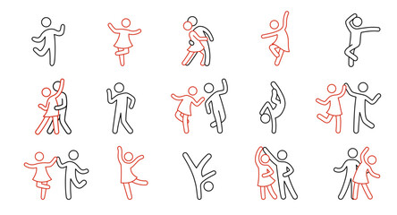 Line dancer, dancer couple icon. Latin, tango, salsa girl, boy pose outline icon. Editable stroke pictogram man set. Isolated vector illustration.