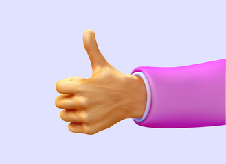 Thumb up like Hand Gestures 3D cartoon friendly funny style. like isolated 3d illustration.