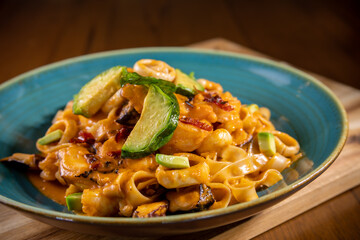 Typical peruvian food, cold entries, fettuccini with sauce