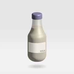 Milk bottle isolated 3d icon. Closed Glass Milk bottle 3d illustration.
