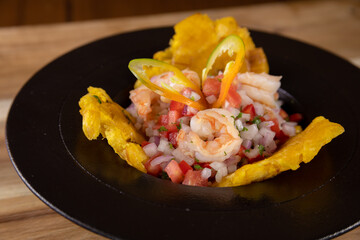 Typical peruvian food, sautéed shrimp