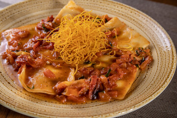 Typical peruvian food and drinks, artichoke ravioli