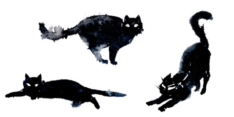 black cats watercolor silhouette blob