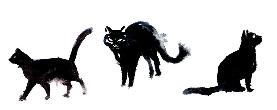 black cats watercolor silhouette blob