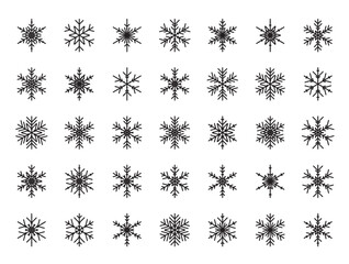 Vector set of different white snowflakes. Vector illustration