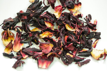 dried hibiscus on white background