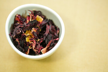 dried hibiscus on white background