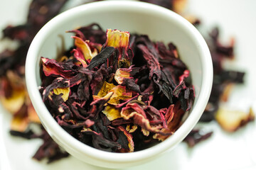 dried hibiscus on white background