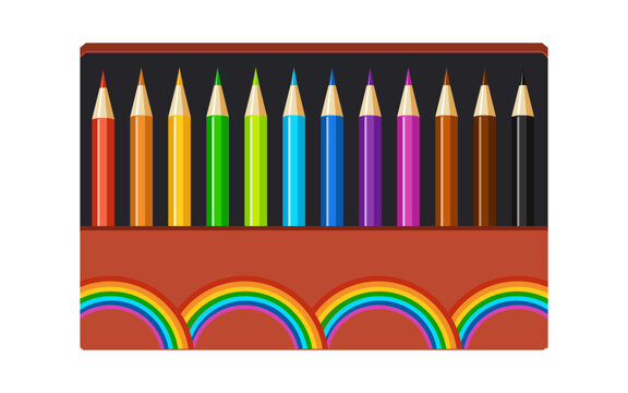 Color pencils rainbow style, scale  color pencils box vector illustration on white background 