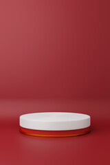 3D Rendering Abstract background with realistic basic geometry cylinder pedestal podium. Minimal scene for product display presentation and exhibition mockup. Red scheme for Christmas decoration