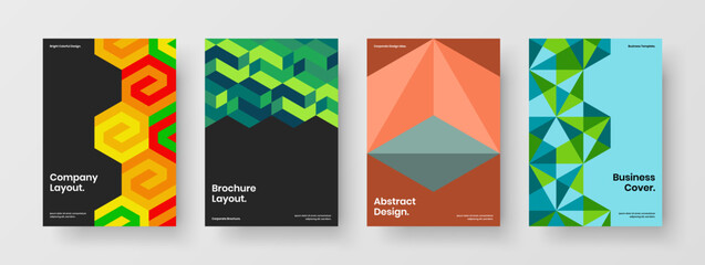 Isolated company cover vector design layout bundle. Abstract geometric tiles leaflet illustration collection.