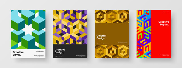 Simple magazine cover A4 vector design concept collection. Premium mosaic shapes handbill layout composition.