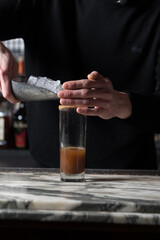 Fototapeta na wymiar Pouring ice into cocktail