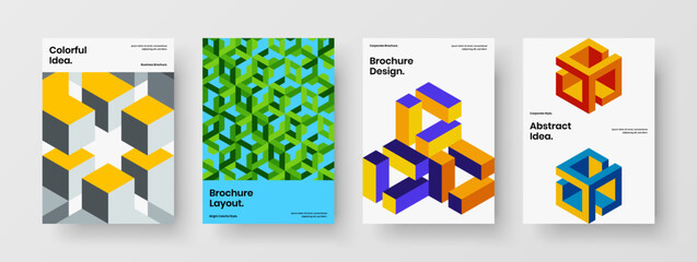 Bright flyer A4 design vector concept composition. Creative geometric pattern catalog cover illustration bundle.