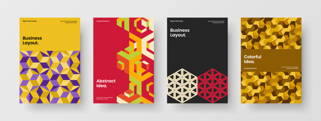 Trendy handbill vector design concept composition. Original mosaic pattern company cover illustration bundle.