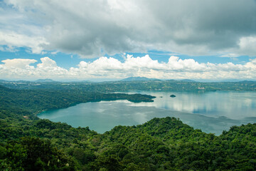 Ilopango lake with a cloudy sky, taken from the panoramic route, El Salvador
