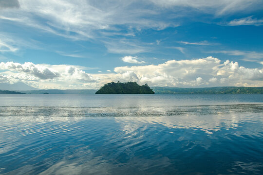 Los Patos Hill Island, taken from Green pool in the ilopango lake in municipality of san miguel tepezontes, el salvador, central america