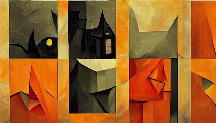 Abstract Halloween background design with houses 