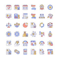 Company budgeting RGB color icons set. Financial plan for business. Expenses, income. Isolated raster illustrations. Simple filled line drawings collection