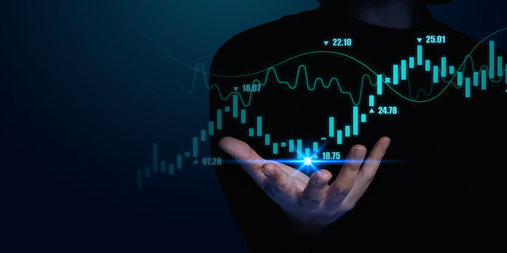 Businessman showing financial graph on the hand, business, trading and insurance image