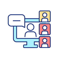 Video conferencing with colleagues RGB color icon. Corporate group chat. Online meeting platform. Isolated raster illustration