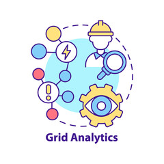 Grid analytics concept icon. Energy system control and problem prevention abstract idea thin line illustration. Isolated outline drawing