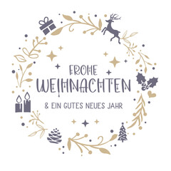 Weihnachtsgrüße mit deutschem Text. Adventskranz Vektor Illustration
