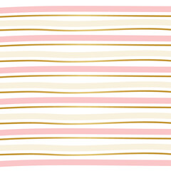 Seamless striped pink, gold and white vector pattern.
