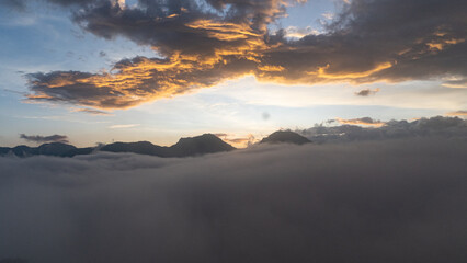 The typical view of sunrise taken in pangalengan, West Java. The dawn scene is still moderately covered with mist