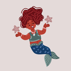 Vector illustration of little girl black afro mermaids