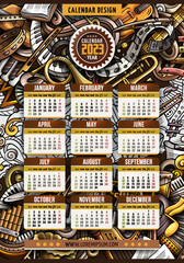 Fototapeta premium Cartoon colorful hand drawn doodles Classic music 2023 year calendar