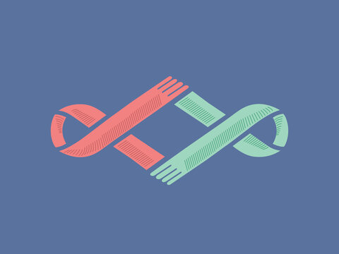 Brast cancer awareness sign. Ribbon graphic icon isolated on blue background. Vector illustration symbol.Abstract hands holding.Motivational logo.