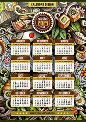 Cartoon doodles Japanese food 2023 year calendar template